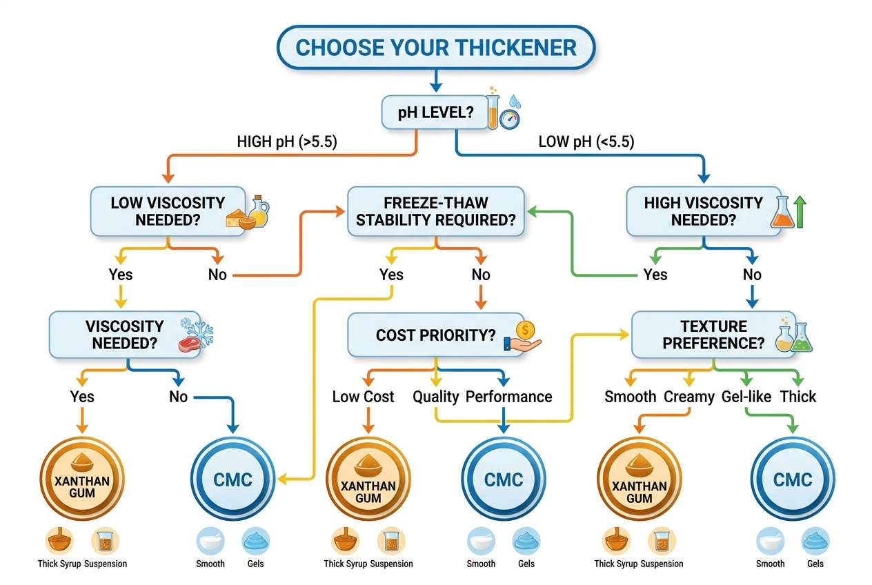 xanthan gum vs CMC, thickener selection, food thickener comparison, CMC thickener, xanthan gum applications, UnionChem